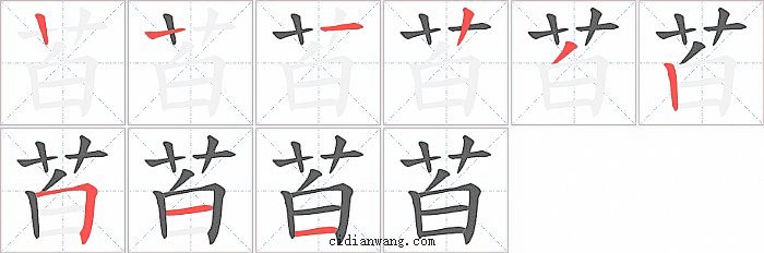 苩字笔顺分步演示图