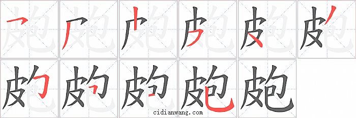 皰字笔顺分步演示图