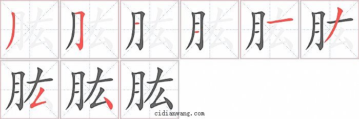 肱字笔顺分步演示图