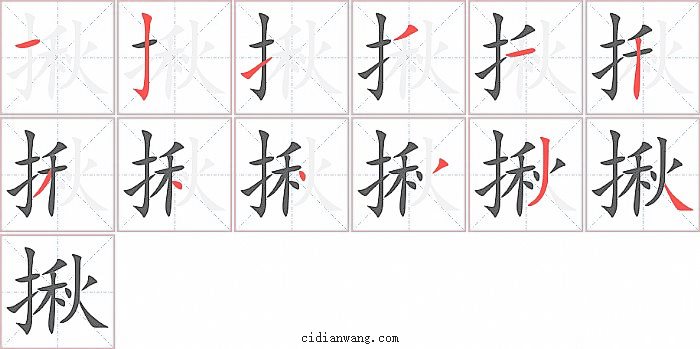 揪字笔顺分步演示图