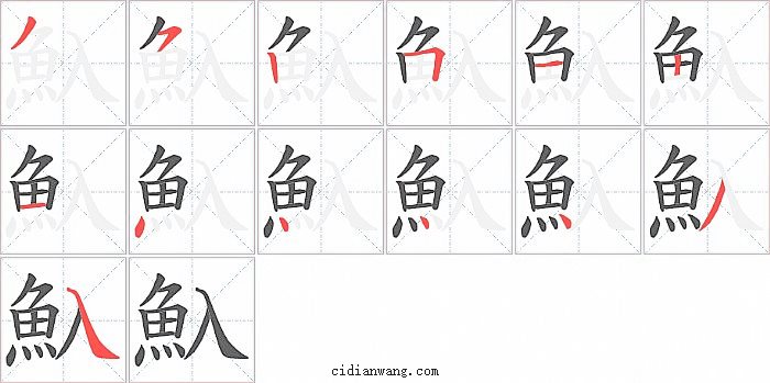 魞字笔顺分步演示图