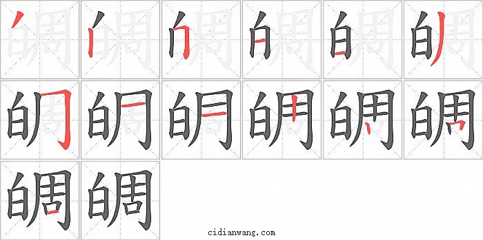 皗字笔顺分步演示图