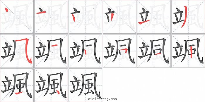 颯字笔顺分步演示图