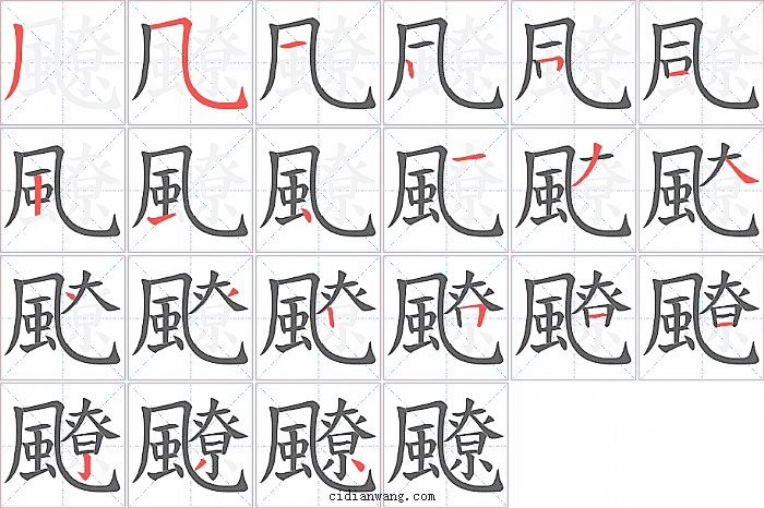 飉字笔顺分步演示图