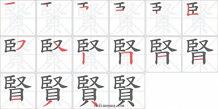 賢字笔顺分步演示图