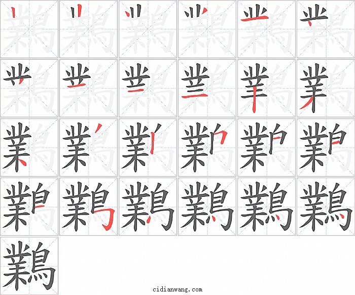 鸈字笔顺分步演示图