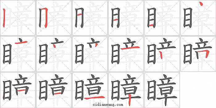 瞕字笔顺分步演示图