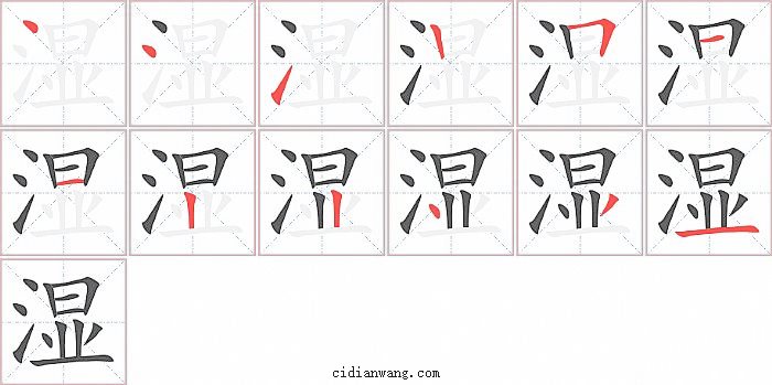 湿字笔顺分步演示图