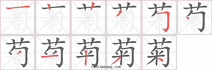 菊字笔顺分步演示图