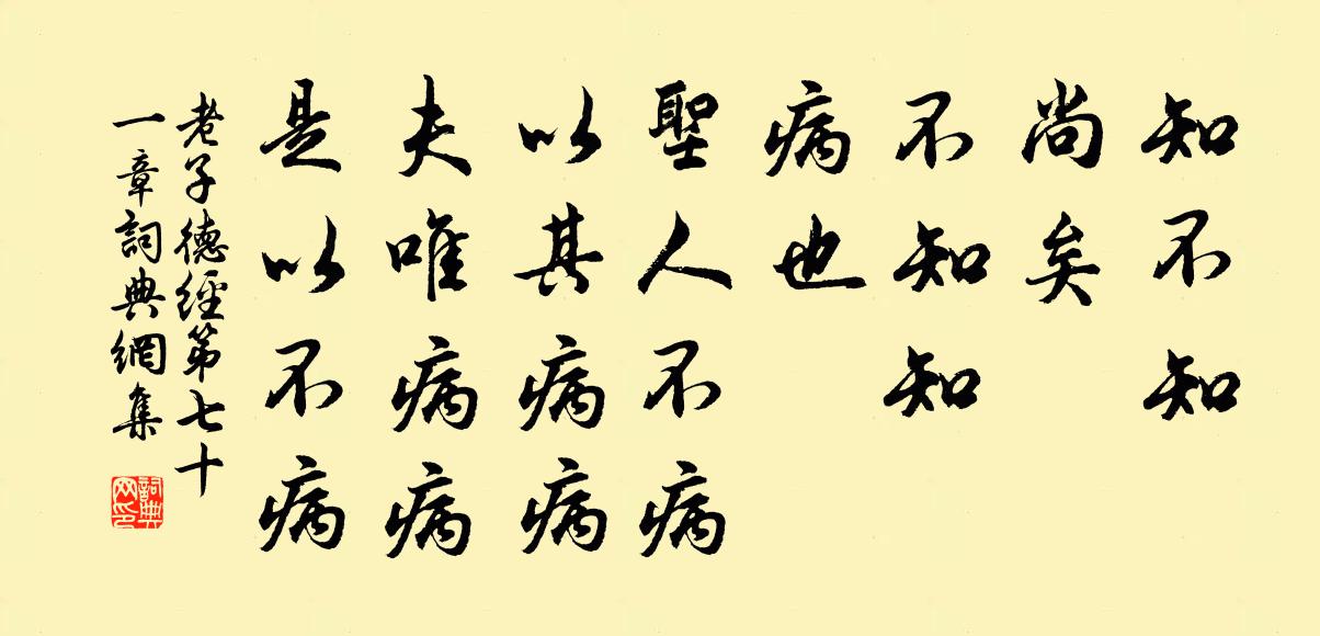 老子知不知，尚矣；不知知，病也。圣人不病，以其病病。夫唯病病，是以不病。书法作品欣赏