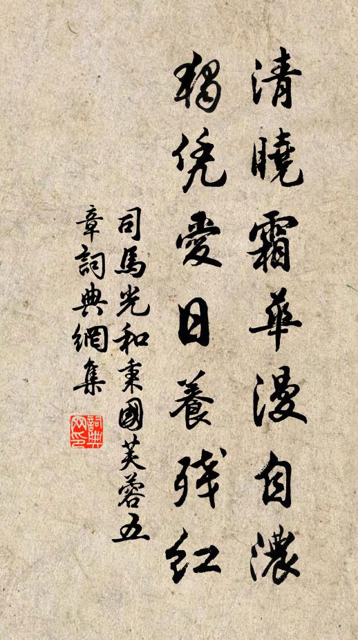 司马光清晓霜华漫自浓，独凭爱日养残红书法作品欣赏