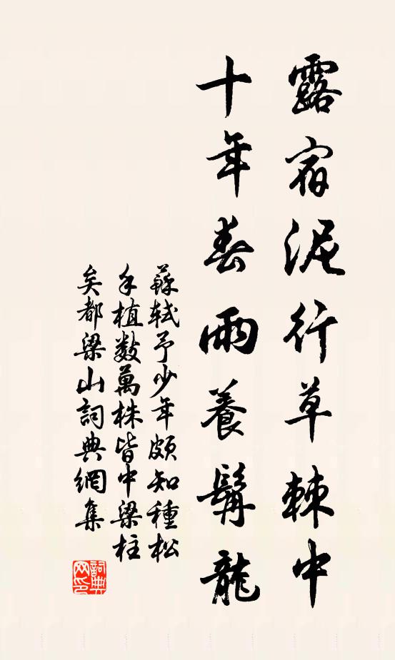 苏轼露宿泥行草棘中，十年春雨养髯龙书法作品欣赏