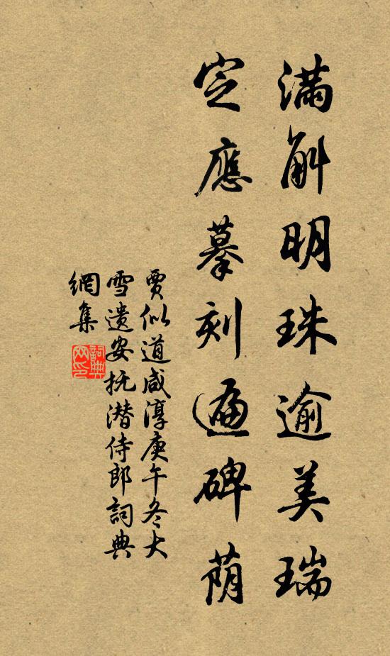 贾似道满斛明珠逾美瑞，定应摹刻遍碑荫书法作品欣赏