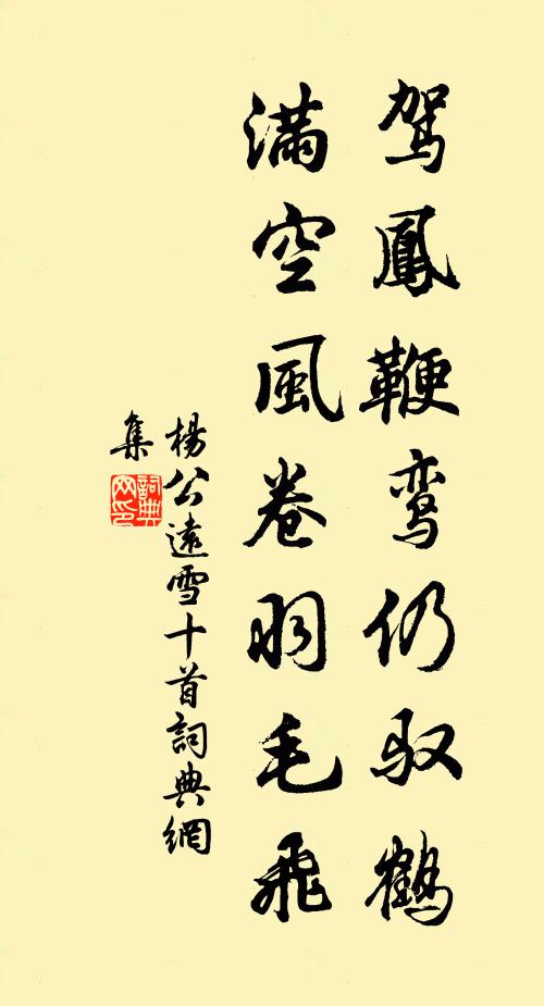 杨公远驾凤鞭鸾仍驭鹤，满空风卷羽毛飞书法作品欣赏