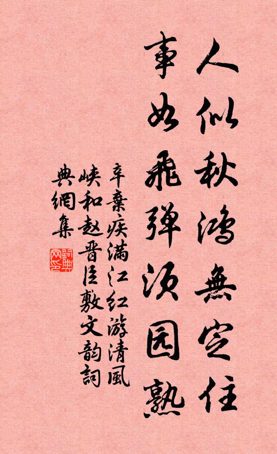 辛弃疾人似秋鸿无定住，事如飞弹须园熟书法作品欣赏