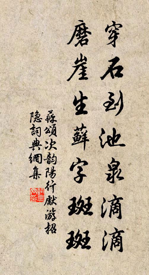 苏颂穿石到池泉滴滴，磨崖生藓字斑斑书法作品欣赏