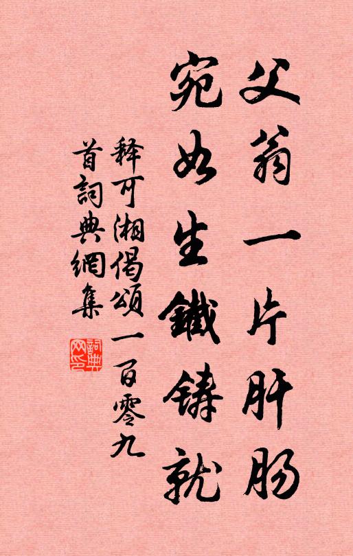 释可湘父翁一片肝肠，宛如生铁铸就书法作品欣赏