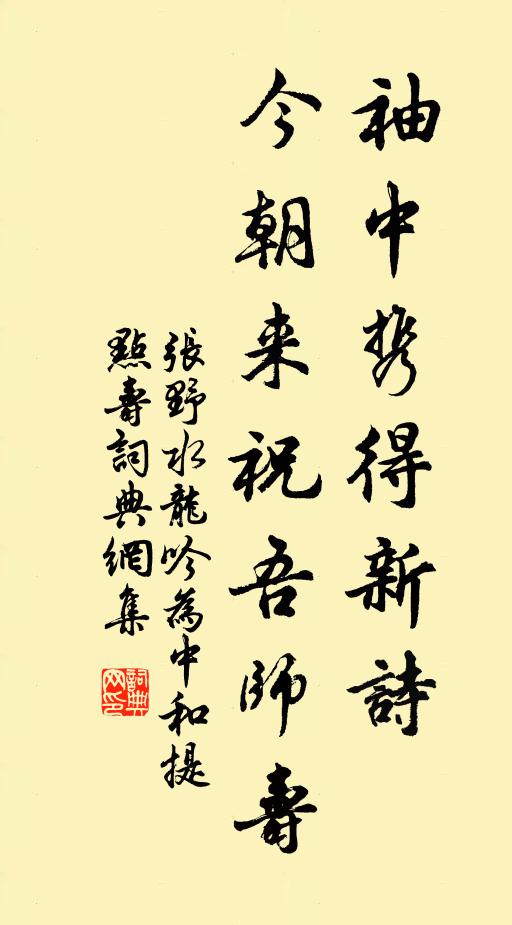 张野袖中携得新诗，今朝来祝吾师寿书法作品欣赏