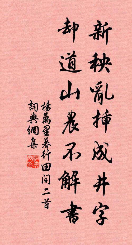 杨万里新秧乱插成井字，却道山农不解书书法作品欣赏