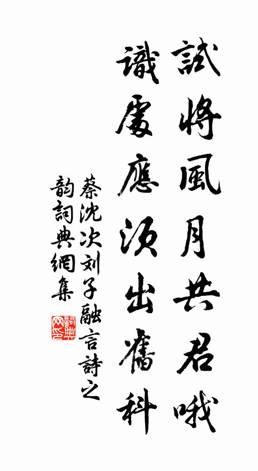 蔡沈试将风月共君哦，识处应须出旧科书法作品欣赏