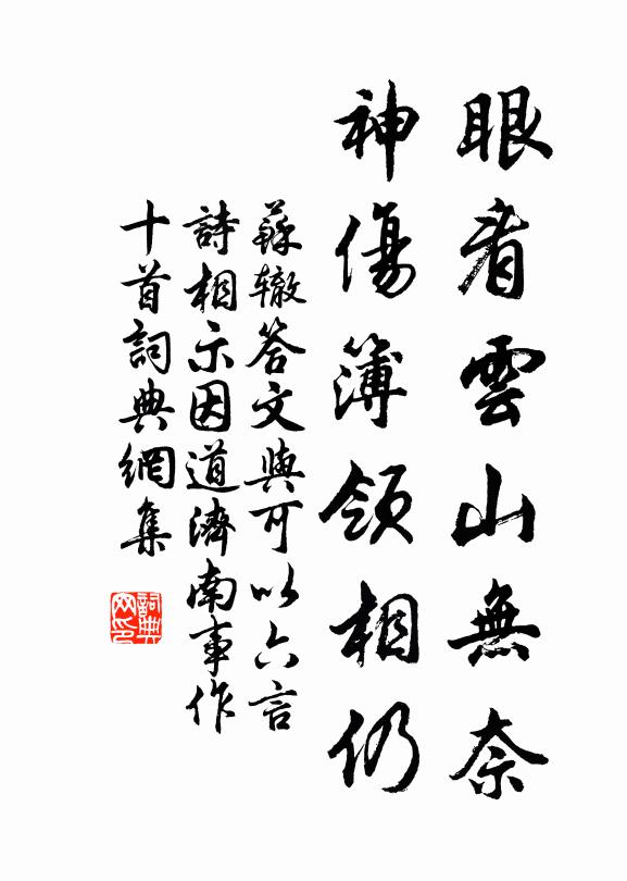 苏辙眼看云山无奈，神伤簿领相仍书法作品欣赏