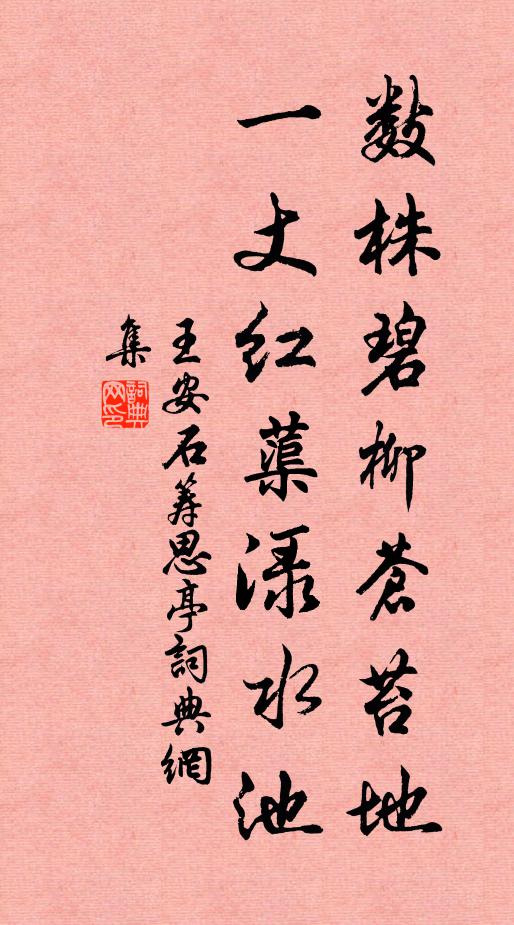 王安石数株碧柳苍苔地，一丈红蕖渌水池书法作品欣赏