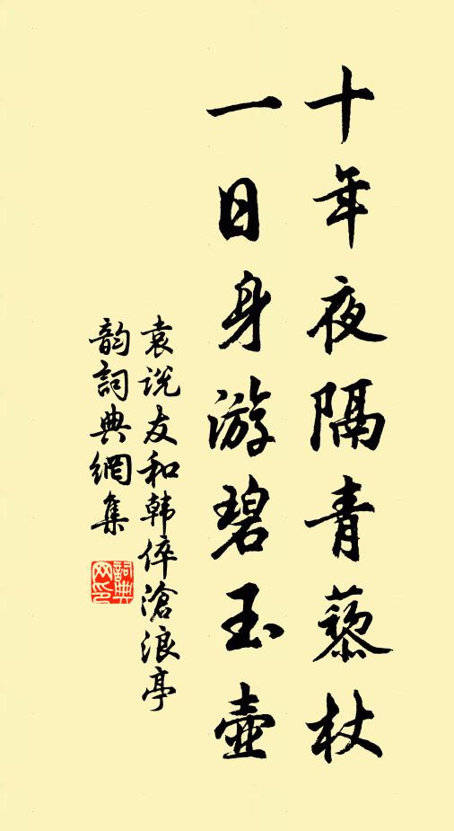 袁说友十年夜隔青藜杖，一日身游碧玉壶书法作品欣赏