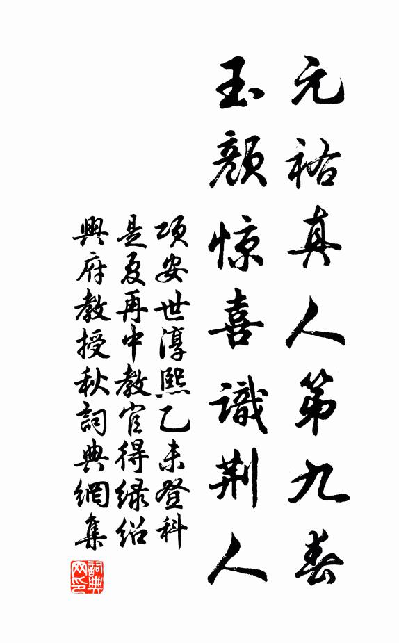 项安世元祐真人第九春，玉颜惊喜识荆人书法作品欣赏