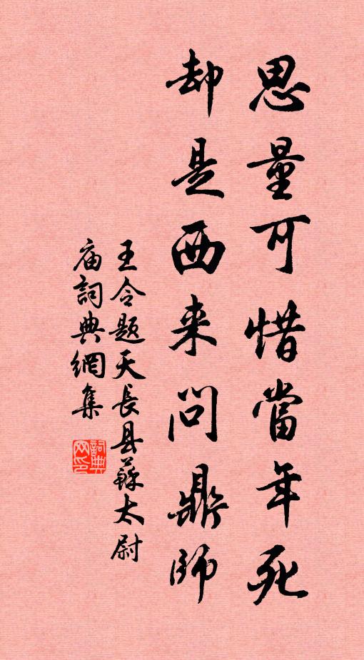 王令思量可惜当年死，却是西来问鼎师书法作品欣赏