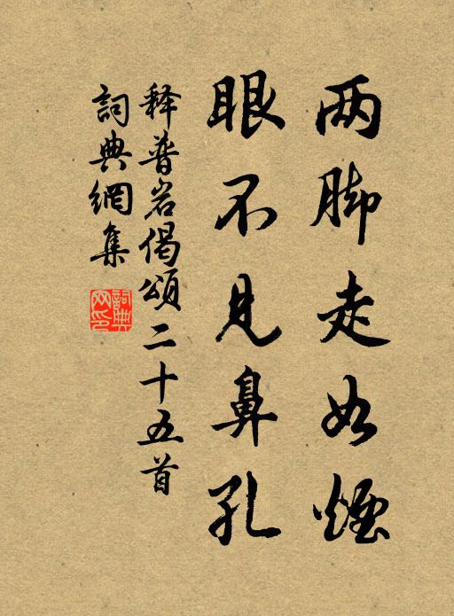 释普岩两脚走如烟，眼不见鼻孔书法作品欣赏