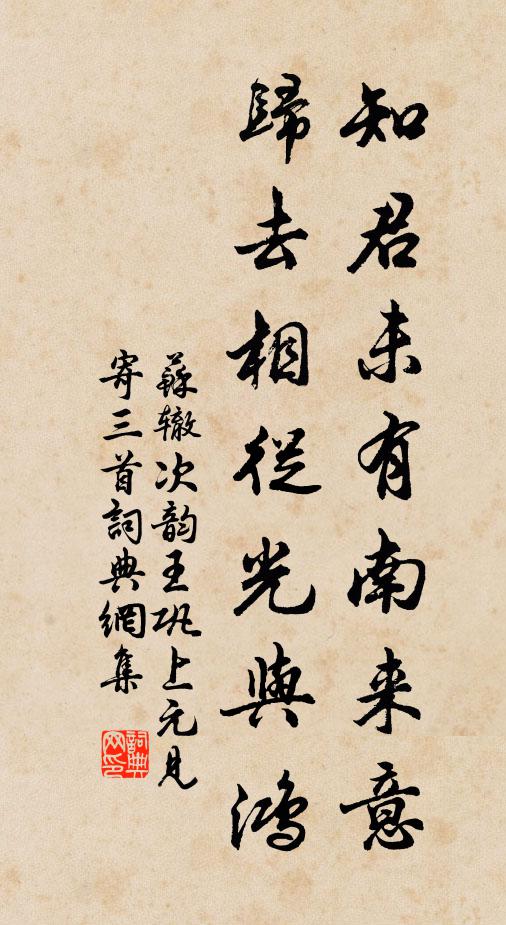 苏辙知君未有南来意，归去相从光与鸿书法作品欣赏