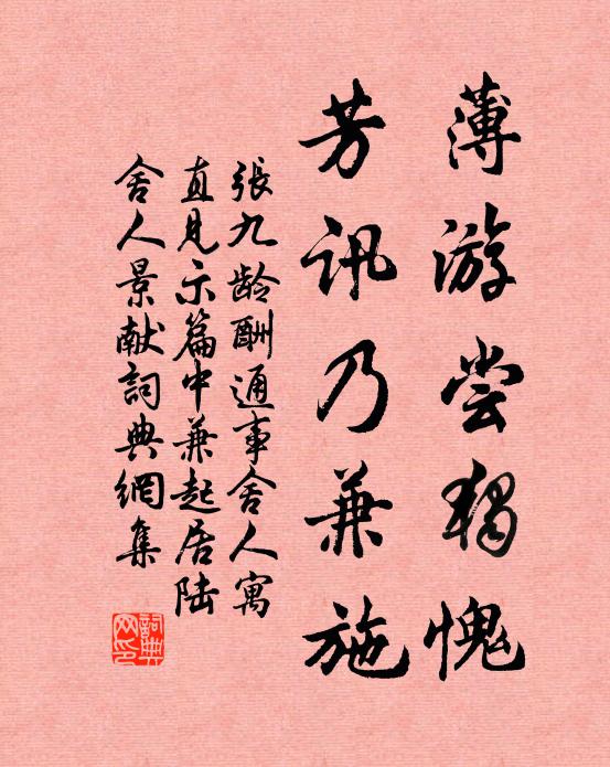 张九龄薄游尝独愧，芳讯乃兼施书法作品欣赏