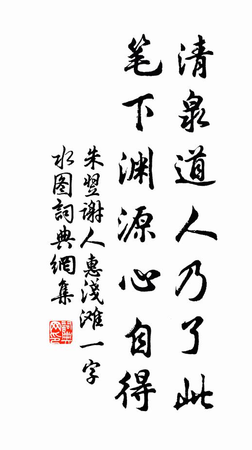 朱翌清泉道人乃了此，笔下渊源心自得书法作品欣赏