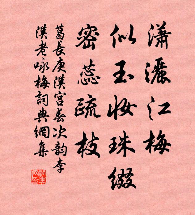 葛长庚潇洒江梅，似玉妆珠缀，密蕊疏枝书法作品欣赏