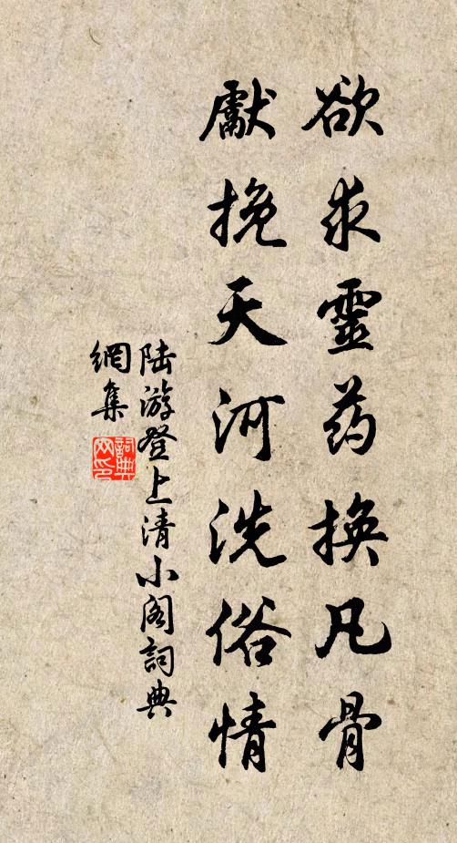 陆游欲求灵药换凡骨，先挽天河洗俗情书法作品欣赏