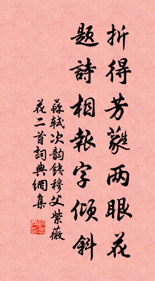 苏轼折得芳蕤两眼花，题诗相报字倾斜书法作品欣赏