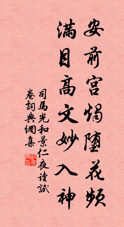 司马光安前宫烛堕花频，满目高文妙入神书法作品欣赏