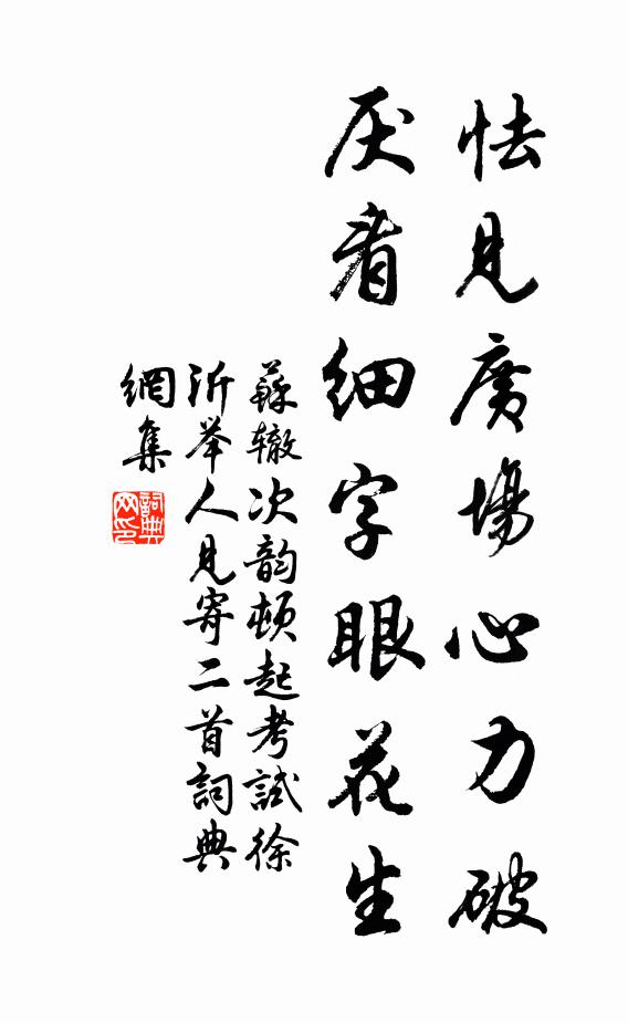 苏辙怯见广场心力破，厌看细字眼花生书法作品欣赏