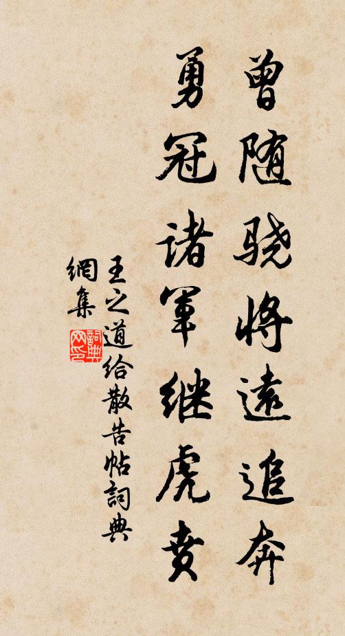 王之道曾随骁将远追奔，勇冠诸军继虎贲书法作品欣赏