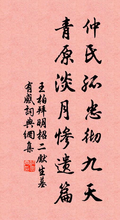 王柏仲氏孤忠彻九天，青原淡月惨遗篇书法作品欣赏