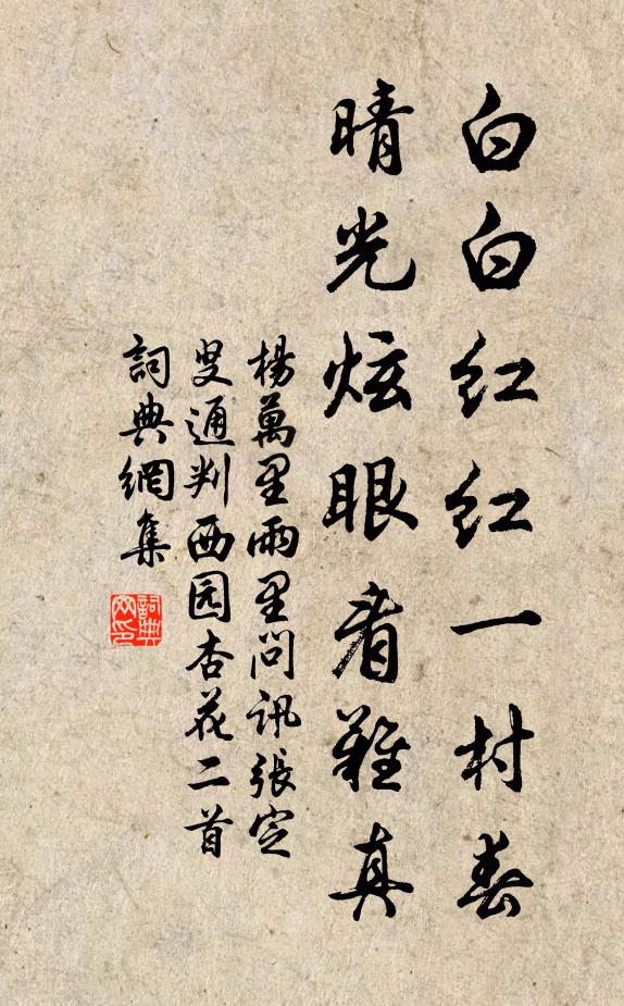 杨万里白白红红一村春，晴光炫眼看难真书法作品欣赏