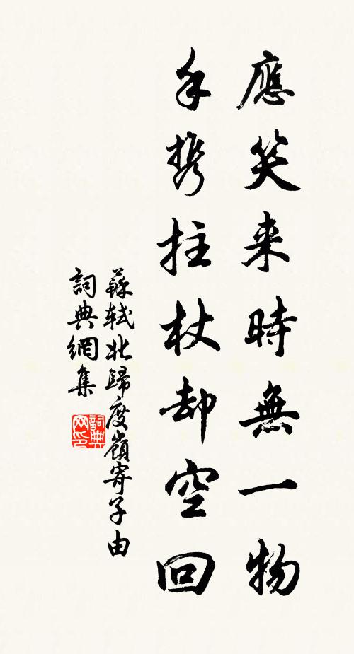 苏轼应笑来时无一物，手携拄杖却空回书法作品欣赏