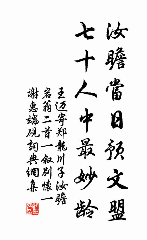 王迈汝瞻当日预文盟，七十人中最妙龄书法作品欣赏