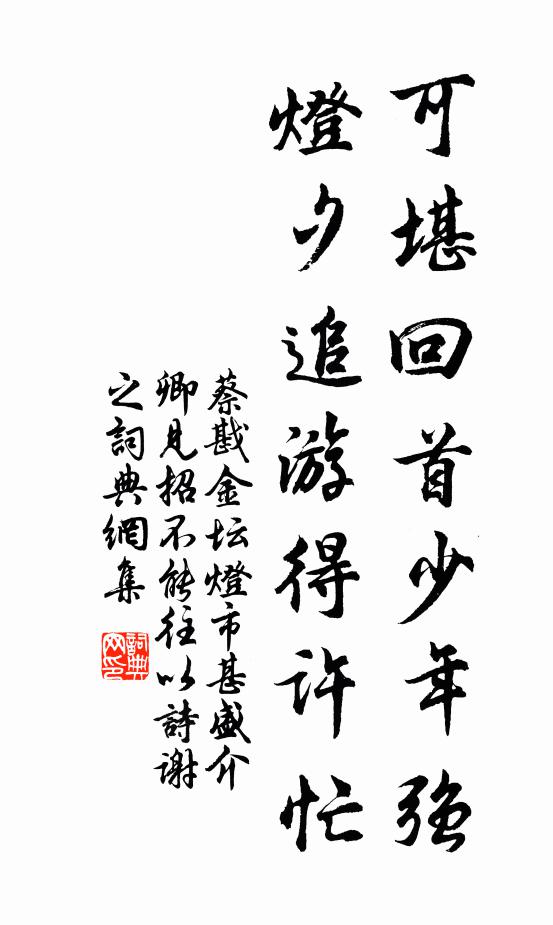 蔡戡可堪回首少年强,灯夕追游得许忙书法作品欣赏