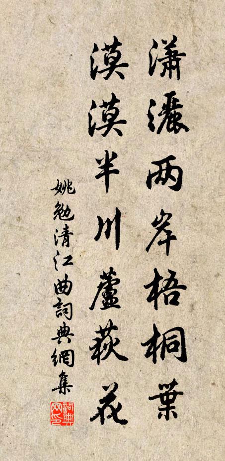 姚勉潇洒两岸梧桐叶，漠漠半川芦荻花书法作品欣赏