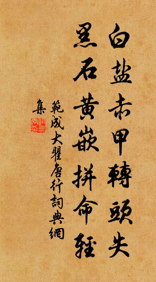 范成大白盐赤甲转头失，黑石黄嵌拼命轻书法作品欣赏