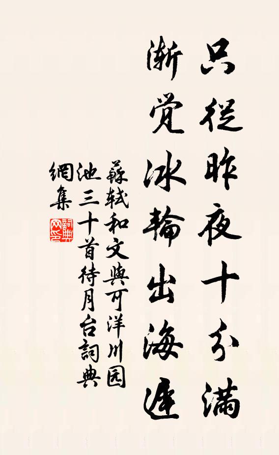 苏轼只从昨夜十分满，渐觉冰轮出海迟书法作品欣赏