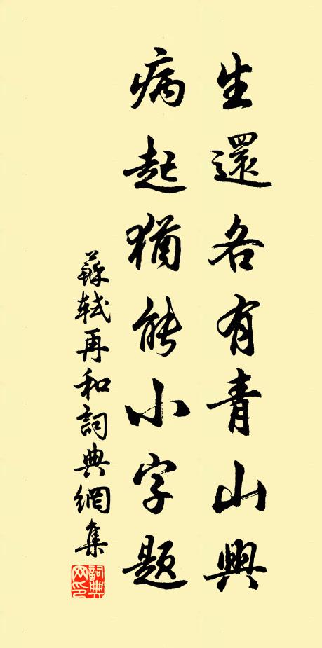 苏轼生还各有青山兴，病起犹能小字题书法作品欣赏