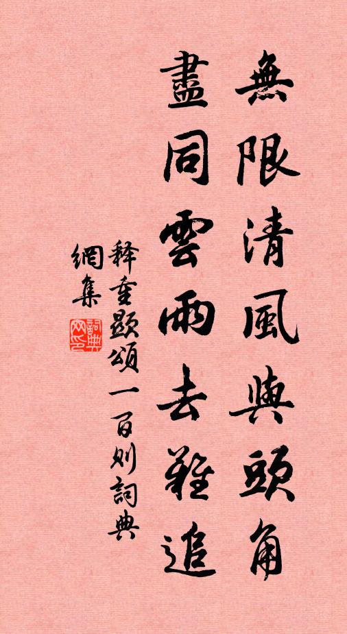 释重顯无限清风与头角，尽同云雨去难追书法作品欣赏