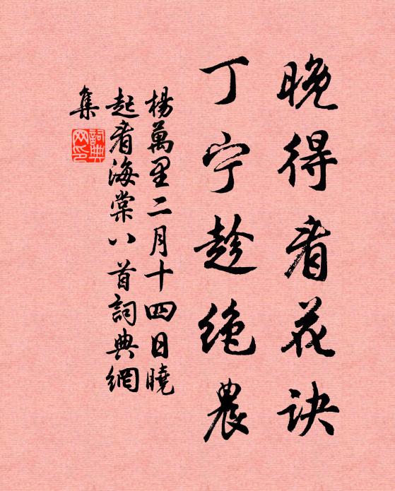 杨万里晚得看花诀，丁宁趁绝农书法作品欣赏